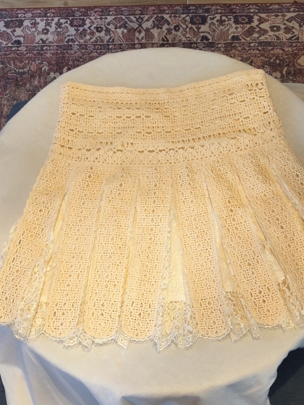 Valentino Ivory And Cream Crochet Lace Pleated Circle Skirt